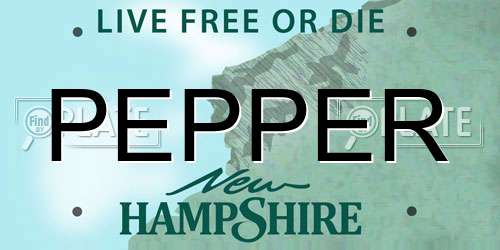 PEPPER New Hampshire License Plate