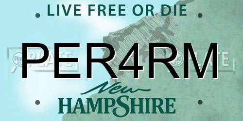 PER4RM New Hampshire License Plate