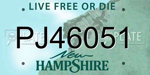 PJ46051 New Hampshire License Plate