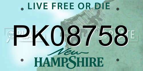 PK08758 New Hampshire License Plate
