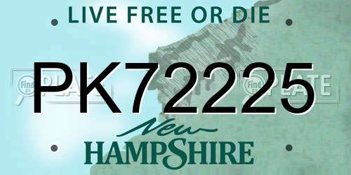 PK72225 New Hampshire License Plate