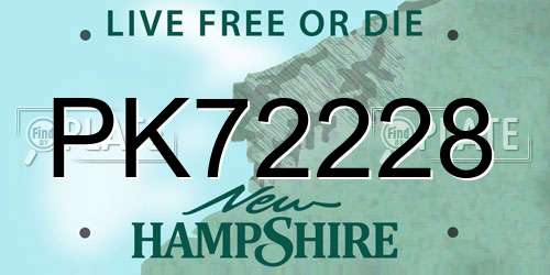 PK72228 New Hampshire License Plate