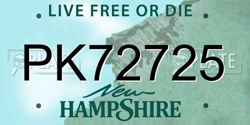 PK72725 New Hampshire License Plate