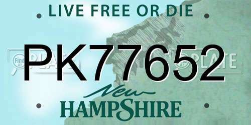 PK77652 New Hampshire License Plate