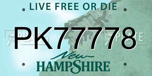 PK77778 New Hampshire License Plate
