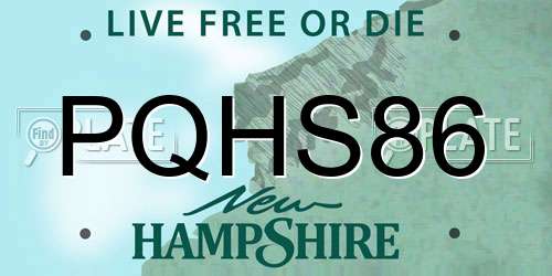 PQHS86 New Hampshire License Plate
