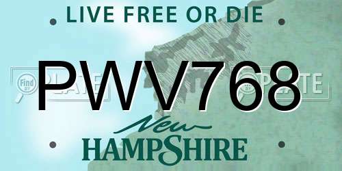 PWV768 New Hampshire License Plate
