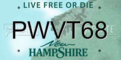 PWVT68 New Hampshire License Plate