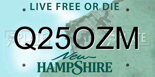 Q25OZM New Hampshire License Plate