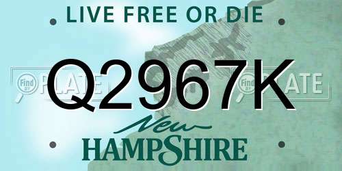 Q2967K New Hampshire License Plate
