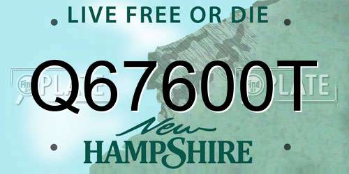 Q67600T New Hampshire License Plate