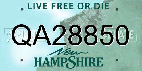 QA28850 New Hampshire License Plate