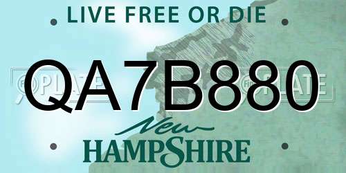 QA7B880 New Hampshire License Plate