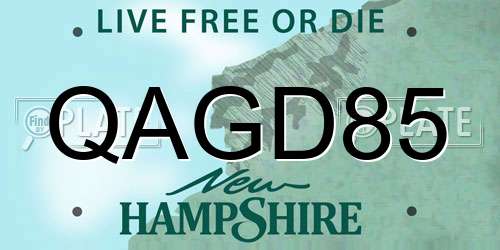 QAGD85 New Hampshire License Plate