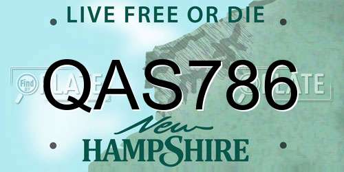 QAS786 New Hampshire License Plate
