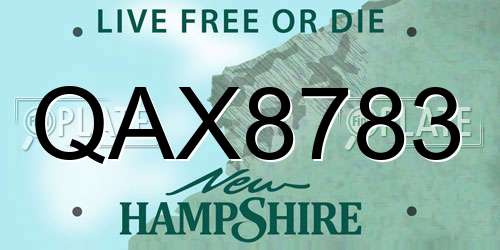 QAX8783 New Hampshire License Plate
