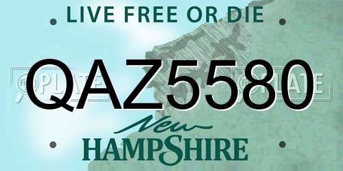 QAZ5580 New Hampshire License Plate