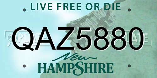QAZ5880 New Hampshire License Plate