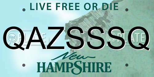 QAZSSSQ New Hampshire License Plate