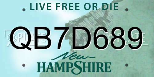 QB7D689 New Hampshire License Plate