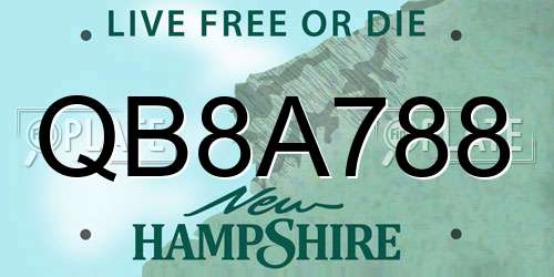 QB8A788 New Hampshire License Plate