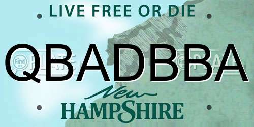 QBADBBA New Hampshire License Plate