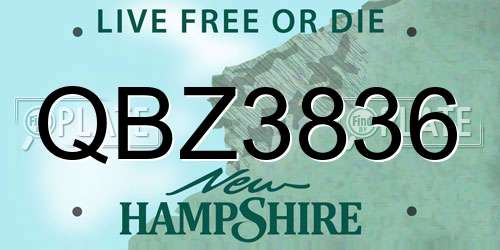 QBZ3836 New Hampshire License Plate
