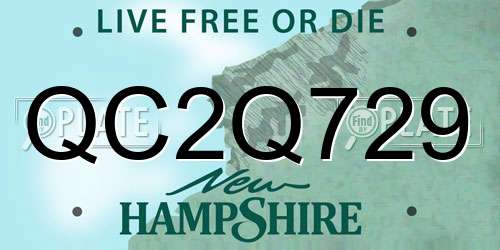 QC2Q729 New Hampshire License Plate