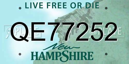 QE77252 New Hampshire License Plate