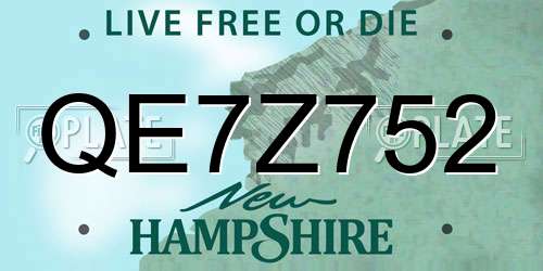 QE7Z752 New Hampshire License Plate