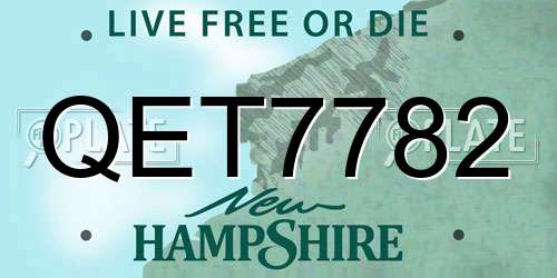 QET7782 New Hampshire License Plate
