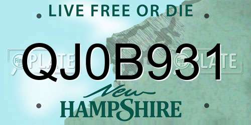 QJ0B931 New Hampshire License Plate