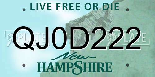 QJ0D222 New Hampshire License Plate