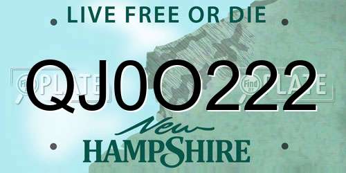 QJ0O222 New Hampshire License Plate