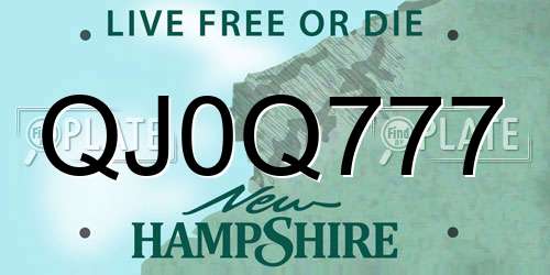 QJ0Q777 New Hampshire License Plate