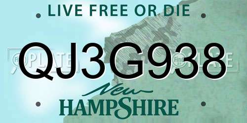 QJ3G938 New Hampshire License Plate