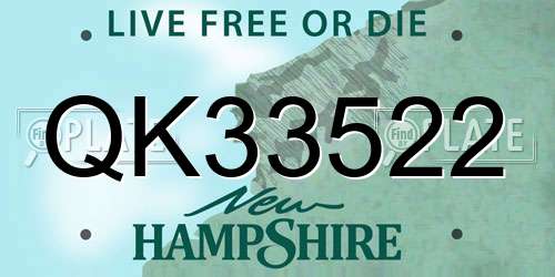 QK33522 New Hampshire License Plate