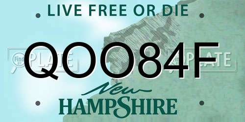 QOO84F New Hampshire License Plate