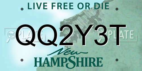 QQ2Y3T New Hampshire License Plate