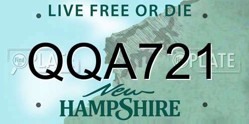 QQA721 New Hampshire License Plate