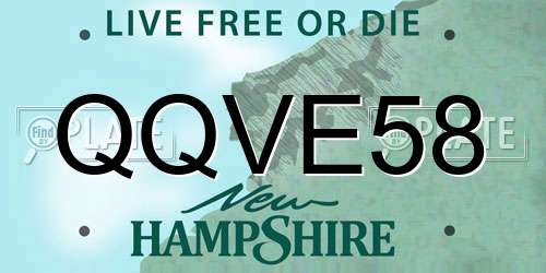 QQVE58 New Hampshire License Plate