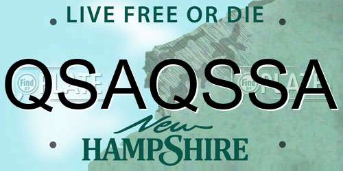 QSAQSSA New Hampshire License Plate