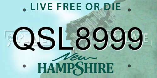 QSL8999 New Hampshire License Plate