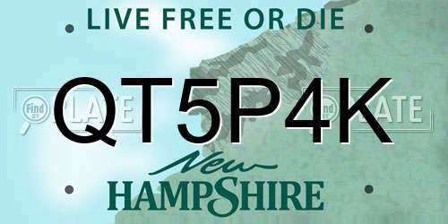 QT5P4K New Hampshire License Plate