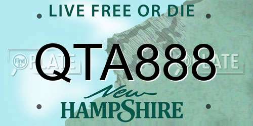 QTA888 New Hampshire License Plate
