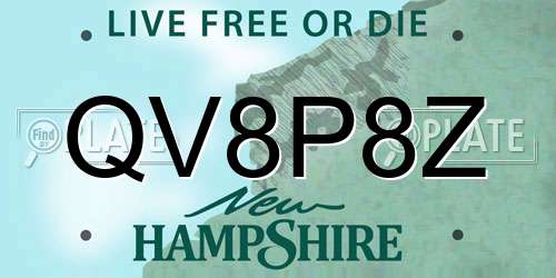 QV8P8Z New Hampshire License Plate