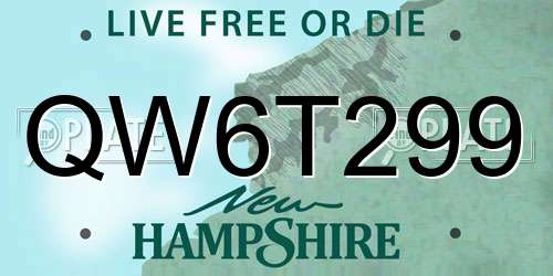 QW6T299 New Hampshire License Plate
