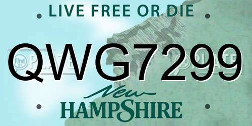 QWG7299 New Hampshire License Plate