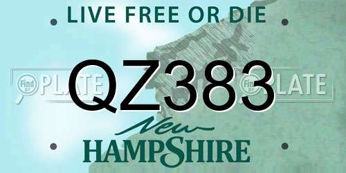 QZ383 New Hampshire License Plate