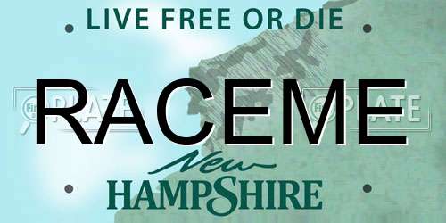 RACEME New Hampshire License Plate